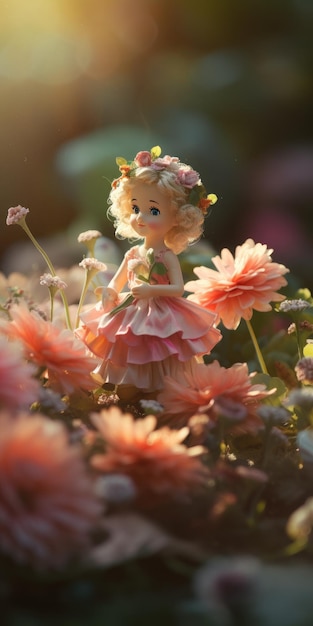 small fairy plays on large flower