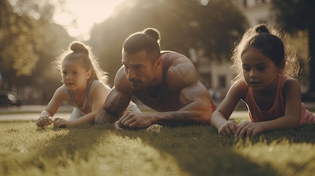 A small family playing in a playground