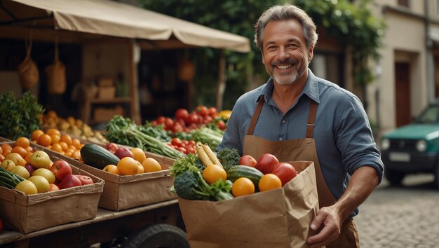 写真 持続可能な果物と野菜を販売する小さな農場市場事業