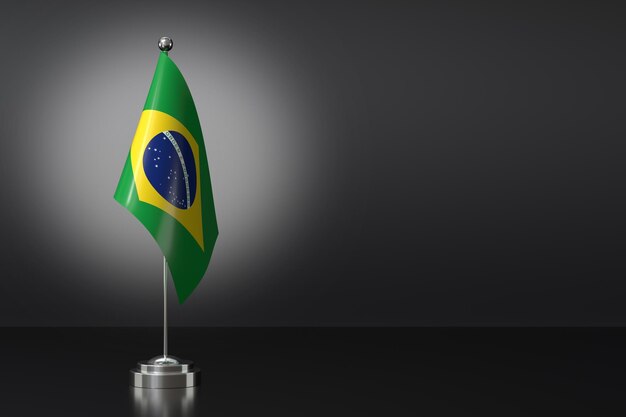 Small Federative Republic of Brazil Flag in Front of Black Background 3d Rendering