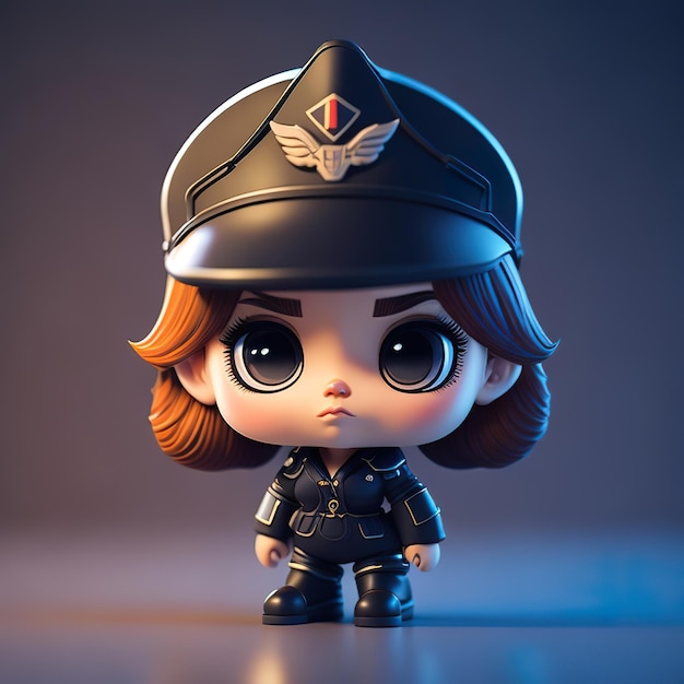 A small figurine of a girl with a police hat on.