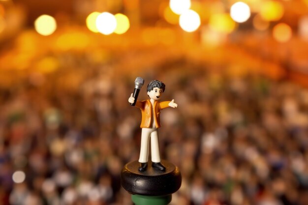 a small figurine of a man holding a microphone
