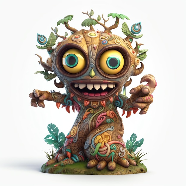 A small figurine of a monster with green eyes and yellow eyes.