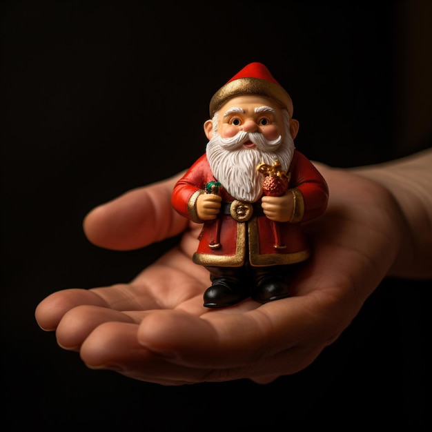 a small figurine of a santa claus holding a bell