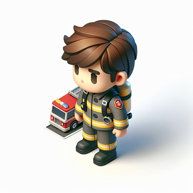 Photo a small firefighter 3d game isometric