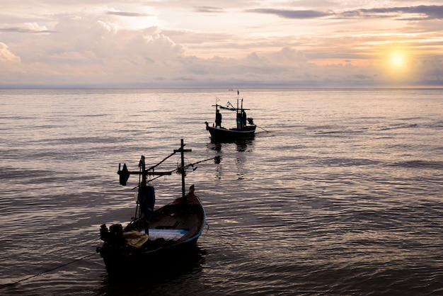 Small fishing boats in the sea Hua Hin , Thailand