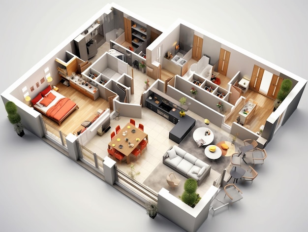 A small floor plan of a house with a living area and kitchen area.