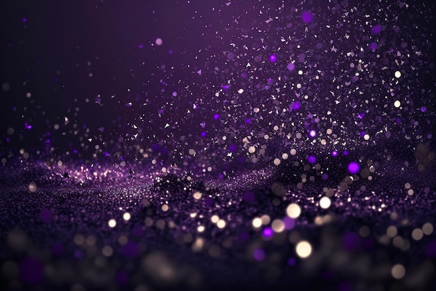 Small flying shiny particles and confetti on blue purple background generative ai