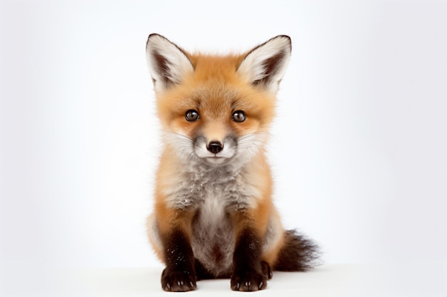 a small fox sitting on a white surface