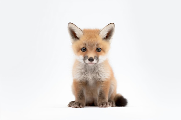 a small fox sitting on a white surface