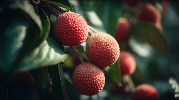 A small fruit tree with small red fruit on it.