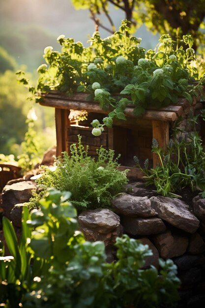 a small garden with a box that says'garden'on it