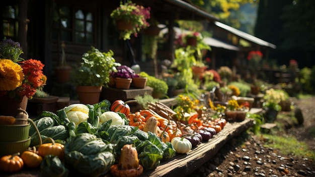 A small garden with vegetable plants Generative Ai