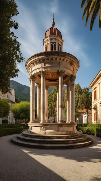 A small gazebo with a clock on it