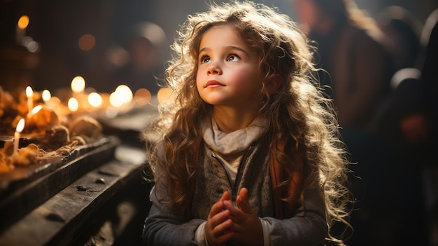 Small girl praying in the church