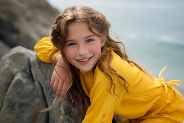 small girl sitting on rocks