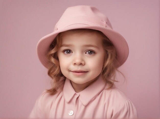 Photo a small girl with light pink clothes and wearing hat