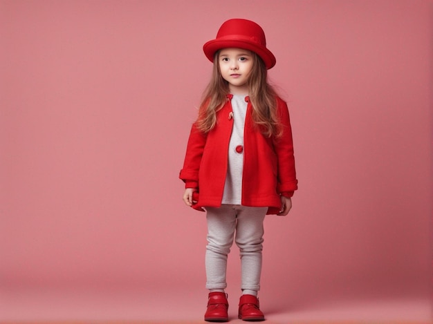 A small girl with red clothes and wearing hat