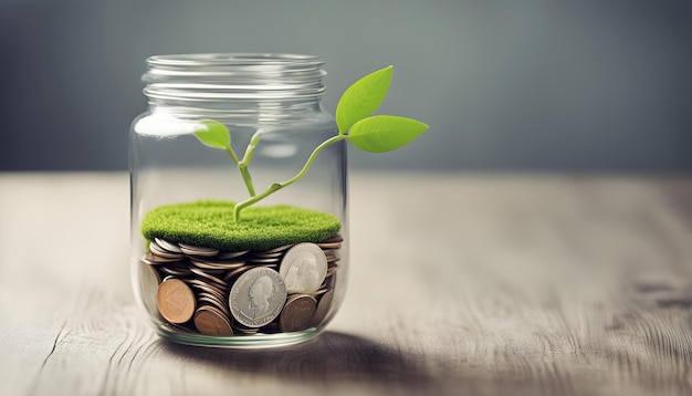 Photo a small glass jar with a plant growing out of it