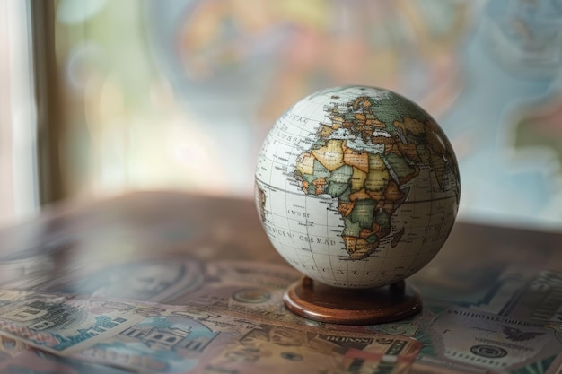 A small globe sitting on top of a wooden table