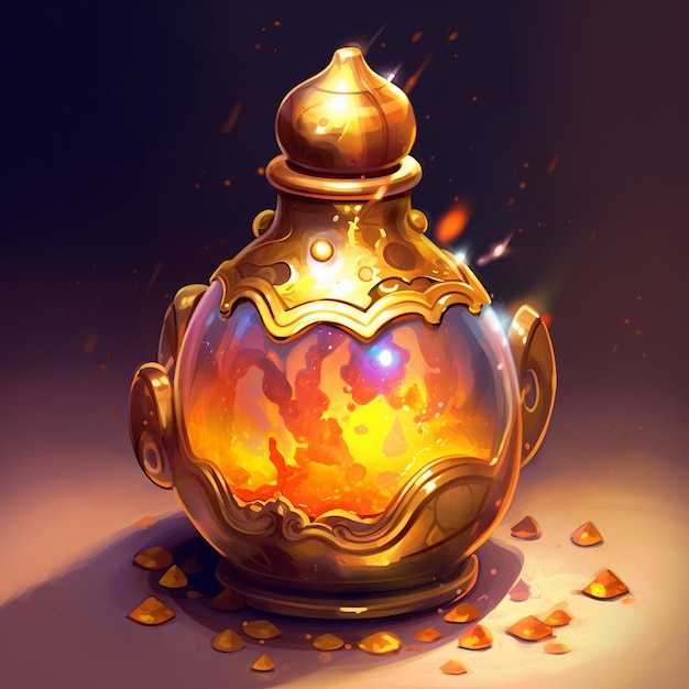 A small golden yellow potion shiny yellow liquid illustration AI Generated Image