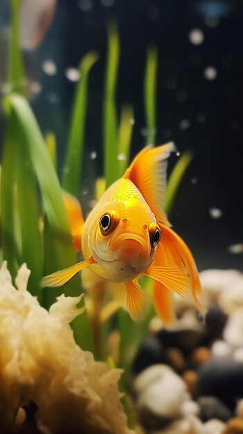 小さな金魚が植物の水族館で泳いでいます 画像はAIによって生成されたアートです