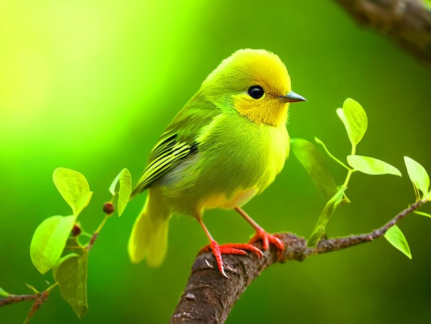 Small green bird with yellow beak branch cheerful and cute free image