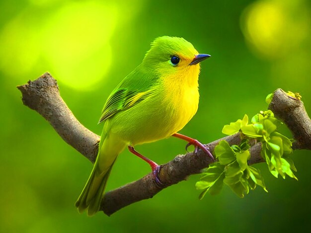 Small green bird with yellow beak branch cheerful and cute free image