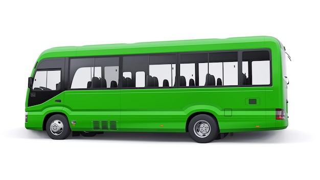 Small green bus for urban and suburban for travel Car with empty body for design and advertising 3d illustration