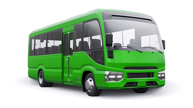 Small green bus for urban and suburban for travel Car with empty body for design and advertising 3d illustration