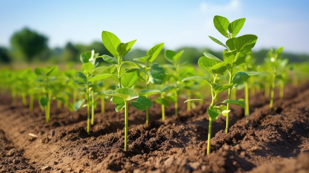 Small green plant in a mound of soil