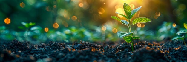 地面 から 芽生える 小さな 緑 の 植物