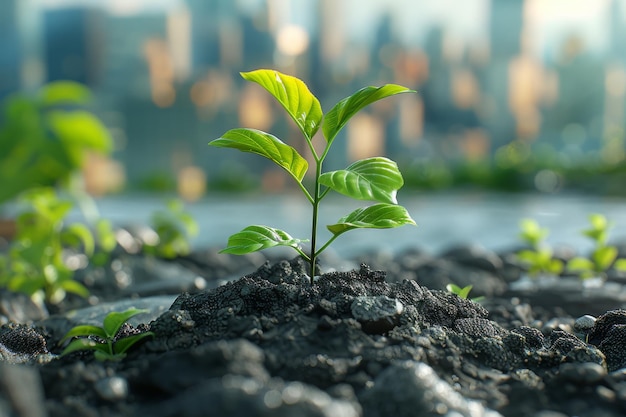 Small Green Plant Sprouts From Ground