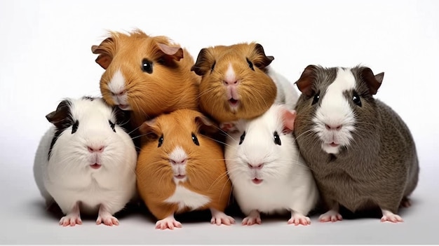 Small group of cute guinea pigs in studio AI generated