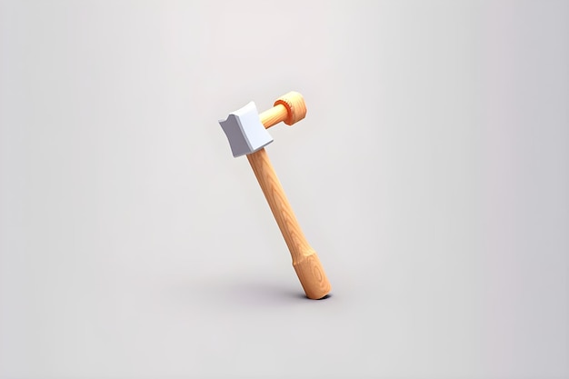 A small hammer with a wooden handle is on a gray background.