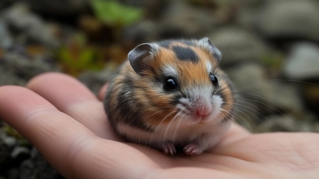 Foto un piccolo criceto in una mano