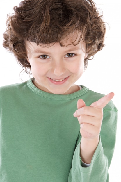 Small handsome boy a over white background 