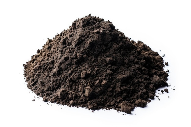 Small heap of soil humus isolated on white background Pile of organic compost or ground