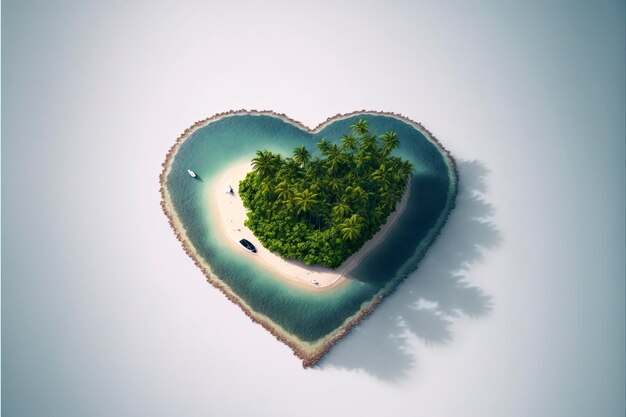 small heart island with palms