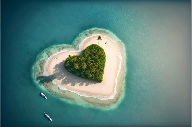 small heart island with palms