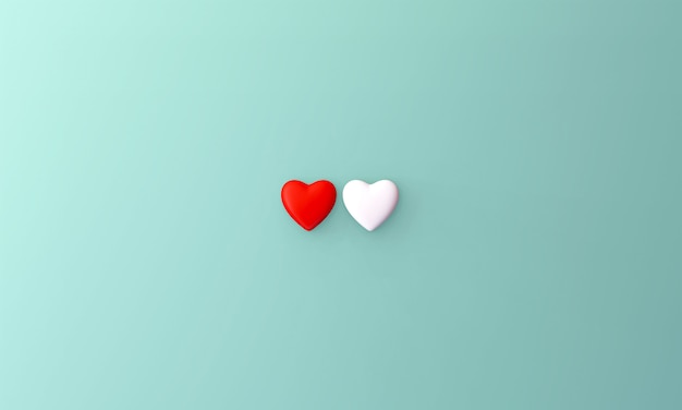 Small heart White and red placed in the middle on a blue background. Valentine sweet concept.