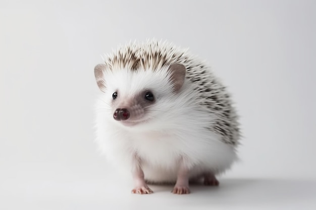 Photo a small hedgehog sitting on top of a white surface generative ai image