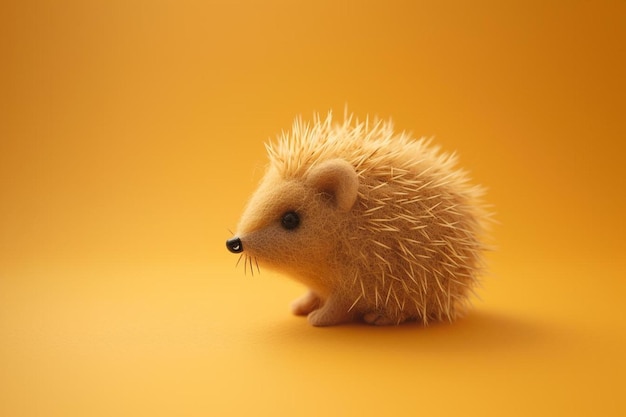 a small hedgehog sitting on a yellow surface