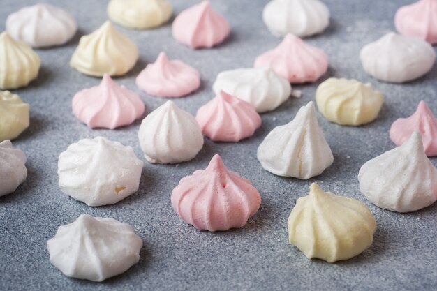 Small home meringue laid out on a gray table.