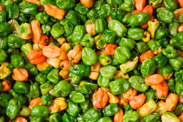 Small Hot Peppers in a market in Mexico.