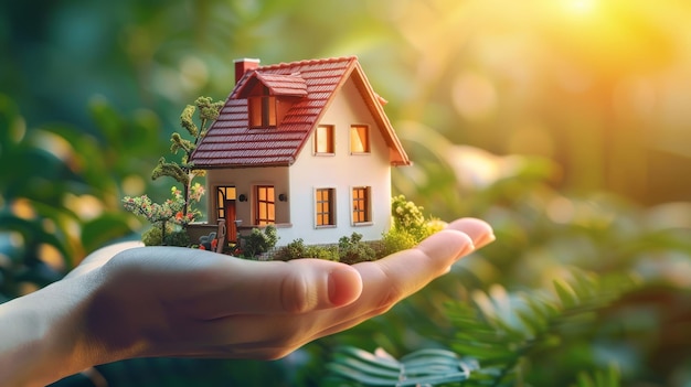 인간의 손으로 만든 작은 집 새로운 주택 사업 투자 및 부동산 개념
