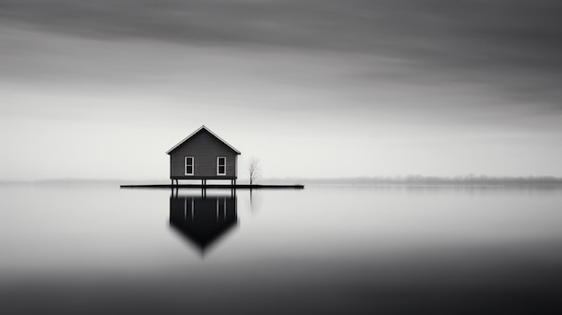 a small house sitting on top of a lake