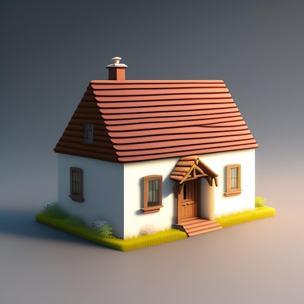 茶色い屋根と茶色い屋根の小さな家。