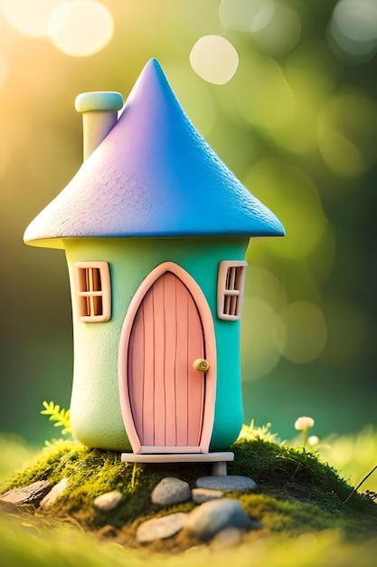 A small house with a chimney on the roof