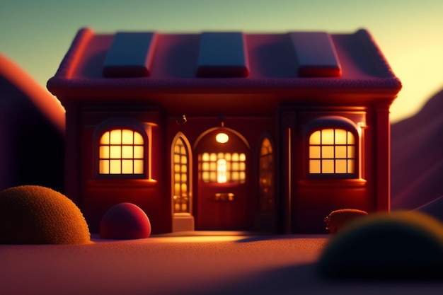 A small house with lights on